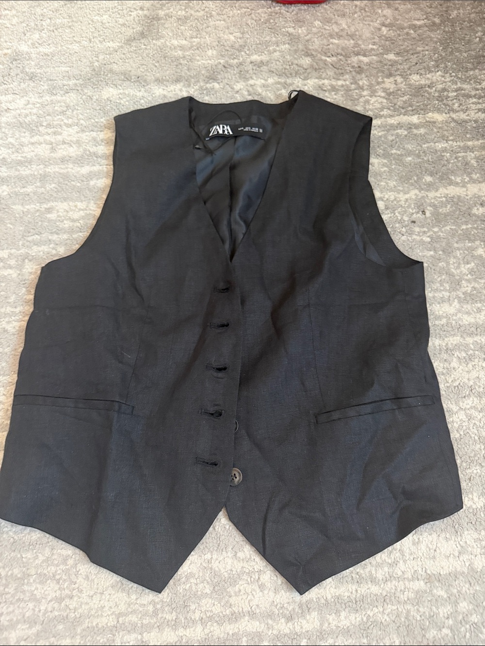 Zara Black Womens Linen Tailored Vest Waistcoat
